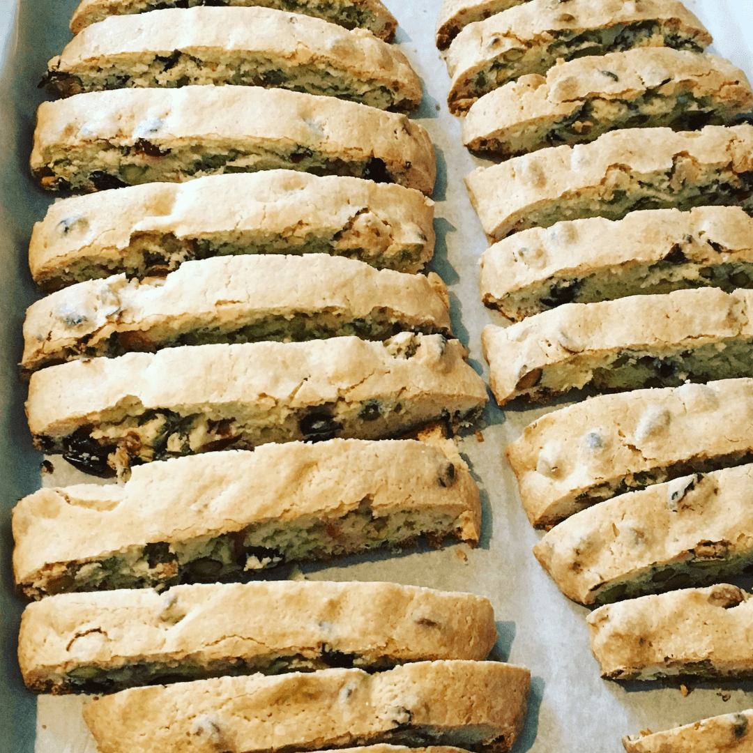Biscotti baked and lined up nicely